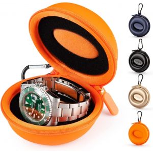 Kal-1 Pi&egrave;ces Bo&icirc;te Montre Voyage,Montre Fermeture &Agrave; Glissi&egrave;re &Eacute;tui,Avec Mousqueton Et &Eacute;ponge,Portable Montre Ronde Bo&icirc;te De Rangement,Convient &Agrave; Toutes Les Montres Inf&eacute;rieures &Agrave; 50mm(Orange) - Neuf