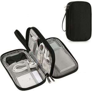 Organiseur &eacute;lectronique,sac de voyage pour accessoires &eacute;lectroniques,&eacute;tui de transport portable,&eacute;tanche,double couche,sac de rangement tout-en-un pour c&acirc;ble,cordon,chargeur,t&eacute;l&eacute;phone,&eacute;couteurs (Noir) - Neuf
