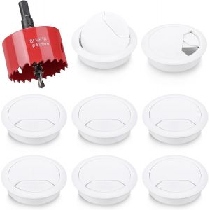 MEVRONISSHOP-8 Pi&egrave;ces Passe Cable Bureau avec Scie Cloche 60mm Oeillet de Bureauavec Passe-C&acirc;ble pour Ordinateur Cache-c&acirc;ble pour C&acirc;ble Rond Organiseur de Fil pour la Maison et Le Bureau (Blanc) - Neuf