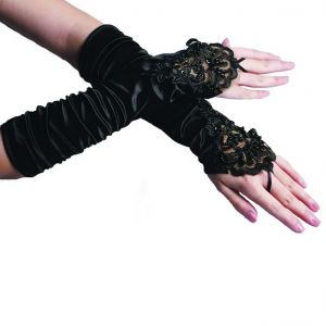 Années 1920 Soir Gants Long En Satin Coude Gants De Mariée En Dentelle Doigts Pour Mariage Soirée D'opéra Noir Blanc Pour Femme, En Satin Froncé Brodé De Perles De Dentelle Mitaines Noir - Neuf