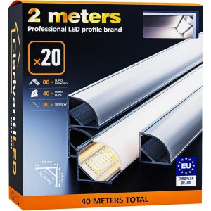 2m×20 Profilé Aluminium Profile Alu Pour Ruban Led Diffuseur Goulotte Led Profilé 45° Support Led Étanche Cache Corniche Plinthe Profilé Aluminium Profile Angle[Rub9222694] - Neuf