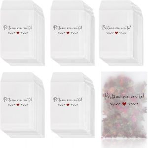 50pcs Sac De Confettis De Mariage 12x7cm Italien Portami Via Con Te Imprim&eacute; Petits Sacs En Papier Glassine Sacs &Agrave; Bonbons Sachet De Fleur De P&eacute;tale Motif De Feuille Avec Ruban De Colle Pour Mariage - Neuf