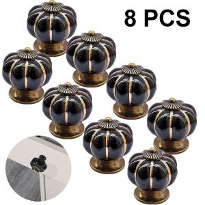 Lot de 8 boutons de porte en c&eacute;ramique en forme de citrouille avec embouts chrom&eacute;s, diam&egrave;tre 38 mm - Neuf