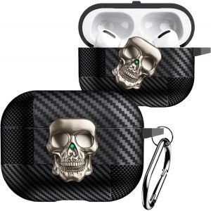 acdsgd-tui AirPods Pro 2 T&ecirc;te de Mort 3D Mal&eacute;fique, Coque Antichoc en Fibre de Carbone avec Mousqueton Design Cr&eacute;atif Compatible avec AirPods Pro 2 2022 .Skull Gold - Neuf
