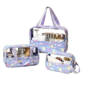 Trousse de toilette de voyage, ensemble de trousses de toilette transparentes, trousse de toilette 3 pièces pour produits de soin de la peau, trousse de toilette portable sac de douche A - Neuf