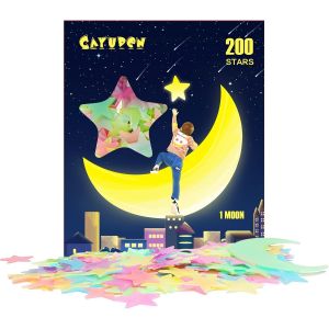 ERYI-Étoiles Lumineuses Colorées, 200Pcs Étoiles Phosphorescentes Plafond De Décorations Murales En Plastique Noctilisant Fluorescent Sticker Chambre À Coucher Enfants Fille Fête D'Anniversaire - Neuf