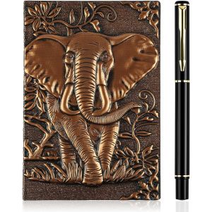 A6 Carnet De Notes,Journal Dnd,Ligné Vintage Intime Avec Stylo,Ancienne Couverture Gaufrée Rétro Notebook De Voyage 200 Pages Bloc Notes Beau Cadeau Pour Homme Femme,Éléphant - Neuf