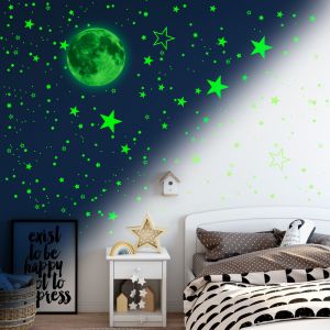 Autocollants lumineux 1049 pièces Étoiles phosphorescentes - Autocollants pour enfants, plafond, autocollants fluorescents, décoration de plafond de chambre d'enfant, vert - Neuf