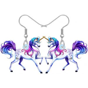 Kal-Boucles D'oreilles Acrylique Licorne Fantastique Cheval Mythique Violet Bijoux Pendants Pour Femmes Breloques Cadeaux D'anniversaire - Neuf