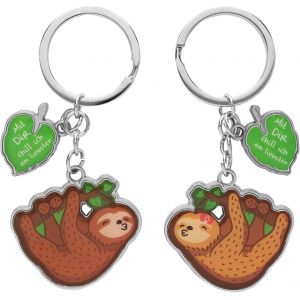 Kal-Porte-Clés Pour Deux « Paresseux » | Lot De 2 Pendentifs Avec Anneau Porte-Clés | Cadeau Pour Deux, Pour Couples | 47012 - Neuf