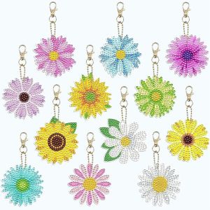 Kal-Lot De 12 Porte-Cl&eacute;s Double Face, Motif Fleur 5d &Agrave; Faire Soi-M&ecirc;me, Peinture Diamant, Pendentifs Peinture Strass, Porte-Cl&eacute;s, Kits De Fabrication De Porte-Cl&eacute;s Pour Femmes Et Filles, Multicolore - Neuf