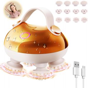 Masseur De T&ecirc;te &Eacute;lectrique,Masseur De Cuir Chevelu Ipx7 Imperm&eacute;able &Agrave; L`Eau Avec 12 T&ecirc;tes De Massage Et 3 Modes De Massage Pour La Croissance Des Cheveux Et La Relaxation Du Corps (Or) - Neuf