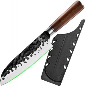 Checarzhn--No1-Couteau De Chef, Couteau De Boucher Forgé, Couteau De Chef En Acier À Haute Teneur En Carbone Pour Couper La Viande Et Les Légumes, Adapté À La Cuisine Domestique (17,6 Cm Santoku De) - Neuf