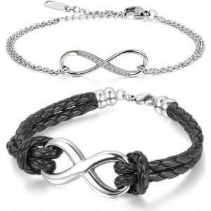 Trahoo-Bracelet Amour Infini Manchette Réglable Pour Homme Femme,Bracelet Couple Chaîne En Zircon Brillant Et De Symbole D'infini - Neuf
