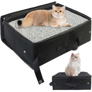 Cmws-Gomety Liti&egrave;re De Voyage Portable Pour Chat - Avec Couvercle - 40 &times; 32 &times; 15 Cm - Pliable - &Eacute;tanche - Avec Poign&eacute;e - Utile - Pour Les Voyages, L'ext&eacute;rieur, Le Camping, La Maison - Noir - Neuf