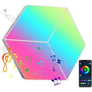 Panneau LED Quadrilat&egrave;re Gaming Murale Lampe - 3pcs RGB Modulaires Deco Mural Lampe Music Sync App&T&eacute;l&eacute;commande Contr&ocirc;le d'&eacute;pissage Lights - Neuf