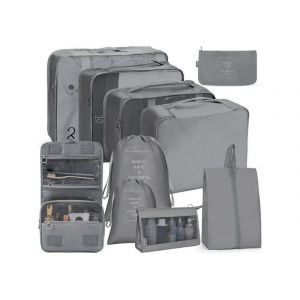 Lot de 10 sacs de rangement de voyage &iquest; Organiseur pour v&ecirc;tements, chaussures et accessoires &iquest; Gris - Neuf