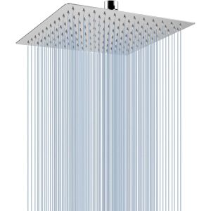 Pomme de Douche au Plafond de 25cm, Pommeau de Douche Carr&eacute; &agrave; Haute Pression en Acier Inoxydable 304 pour une Douche Confortable &agrave; Basse Pression d""Eau, Install&eacute;e au Mur ou Plafond (Chrome) - Neuf