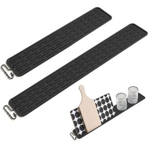 Kalanka-Tapis &Eacute;gouttoir &Eacute;troits, 2 Pi&egrave;ces Tapis De Bar En Silicone, Antid&eacute;rapant Tapis De S&eacute;chage Pour Vaisselle Tasses Bouteilles Planches &Agrave; D&eacute;couper, Organisateur D'&eacute;vier, Noir - Neuf