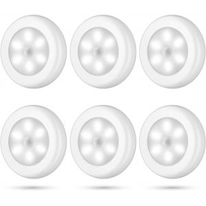 Lot De 6 Veilleuses Led À Détecteur De Mouvement Pir Pour Armoire - Alimentées Par Piles - Sans Fil - Avec Adhésifs 3m - Neuf