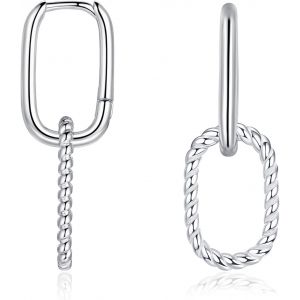 Kal-Boucles D'oreilles Créoles En Argent 925 Avec Pendentif Pour Femme - En Argent Sterling 925 - Ovales - Doubles - Hypoallergéniques - Pour Dormir - Boucles D'oreilles Géométriques - Boucles - Neuf