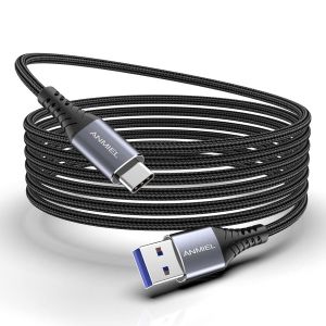 KAL-C&acirc;ble Type C Extra Long 3M, USB-C 3.0 Type-C vers USB A C&acirc;ble de Donn&eacute;es de Charge Nylon Charge rapide 3A Tress&eacute; pour Galaxy Ultra S20+ S10 S9 Note 10 9 Tab S4,Switch,-Gris sid&eacute;ral - Neuf