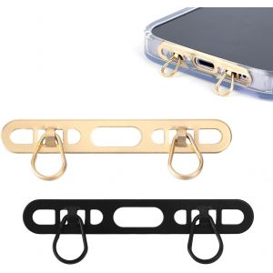 2pcs Languette D'attache Pour Téléphone Pour Iphone, Double Clip Métal Patch Dragonne Cordon Rechange Téléphone Portable Sans Obstruction Charge Sans Adhésif(Or, Noir)[Car780090] - Neuf