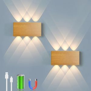 2pcs Lampe Murale Avec Interrupteur Touch Trois Couleurs Variateur Continu Led Sans Fil Installation Magnétique Intérieur Décoration Table De Nuit (2pcs Noyer) - Neuf