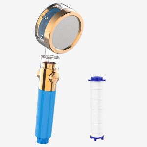Pommeau de Douche avec Filtre,Douchette Haute Pression avec Bouton d`Arrêt,Mode Massage,Douche Économique,Microdouche pour Peaux Sensibles,Bleu - Neuf