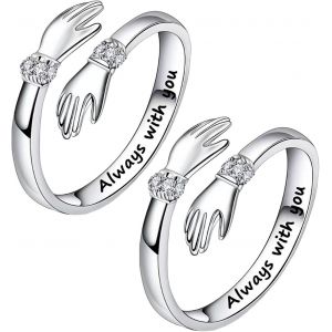 Kahfl-Lot De 2 Bagues En Argent Pour Femme-Bagues Réglables-Anneaux Ouverts Gravés-Bagues D'amitié-Bagues De Couple-Bagues De Mère Et De Fille-Bijoux En Diamant Pour Femme,Cuivre - Neuf