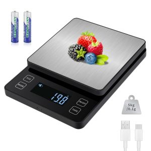 Balance De Cuisine Numérique, 5 Kg/0,1 G Balance Alimentaire De Haute Précision Avec 10 Unités, Charge De Usb C, Surface De Pesée En Acier Inoxydable, Écran Lcd - Neuf