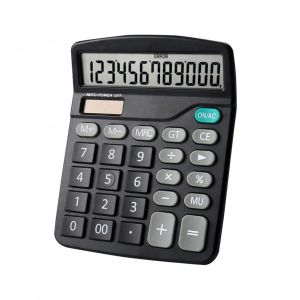 QSJ-Calculatrice de bureau Calculatrice à fonction standard avec grand écran LCD à 12 chiffres Solaire et batterie double alimentation pour le bureau de base à domicile-Noir - Neuf