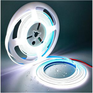 Tzf-Ruban Led 12v Cob, 5mm De Large Ultra Fin, Bande Led 5m 384 Leds/M Total 1920 Leds Lumière Néon Blanc 6000k Super Brillante Souple Pour Fête, Comptoir, Étagère, Décoration Intérieure - Neuf