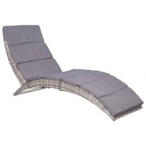 Prolenta Premium - Chaise Longue Pliable Avec Coussin R&eacute;sine Tress&eacute;e Gris - Neuf