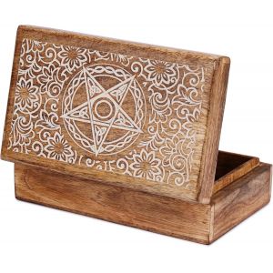 Trahoo-Bo&icirc;te &Agrave; Bijoux En Bois De Manguier 20&times;13&times;6,5 Cm U2013 Coffret Vintage Sculpt&eacute; &Agrave; La Main (Motifs &Eacute;toile & Fleur), Organiseur Pour Bijoux & Montres, Bo&icirc;te Souvenirs D&eacute;corative, Id&eacute;e Cadeau - Neuf