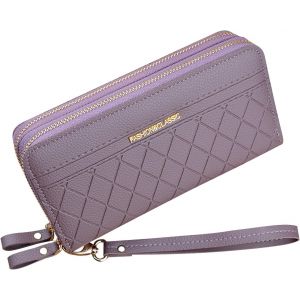 CAUC-Portefeuille pour Femme avec Double Fermeture &eacute;clair Portefeuille Portefeuille en Cuir PU pour Femme Portefeuille &agrave; Longue Pochette Grande Capacit&eacute; Portefeuille Bracelet (Pourpre1) - Neuf