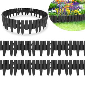 40 Pi&egrave;ces Bordure De Jardin Barri&egrave;re Cl&ocirc;ture 11.2m Anthracite, Bordure De Pelouse Aspect Bois Bordure De Tonte Plastique Pour Jardin - Neuf