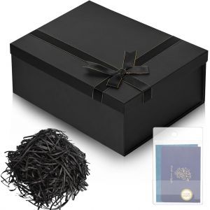 Mevronisshop-Bo&icirc;te Cadeau Vide Bo&icirc;tes Cadeaux Boite Pliable 29x21x10cm Avec Bowknot Couvercle Raphia Pour Anniversaire Mariage Valentin Thanksgiving No&euml;l P&acirc;ques Halloween Emballage (Noir) - Neuf