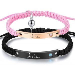 Eryi-Personnaliser Bracelet Manchette Bracelet Sa Corde À La Main Tressée Id Nom Correspondant Couples Bracelets Pour Amoureux Gravure Personnalisée - Neuf