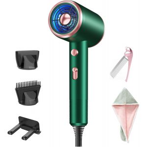 Sèche-Cheveux Ionique Professionnel, Hair Dryer, Serviette Cheveux, S À Cheveux Pliantes, Séchoir Cheveux Seche Cheveux Bouton Chaud/Froid, 3 Niveaux De Chauffage, 3 Niveaux De Vitesse (Vert) - Neuf