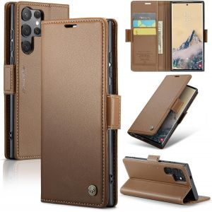 Maa-Coque Pour Samsung Galaxy S25 Ultra, Étui Housse En Rfid Protection Premium Pu Cuir Portefeuille Rabat Case Magnétique Stand Antichoc, Étui Case Pour Samsung Galaxy S25 Ultra, Marron - Neuf