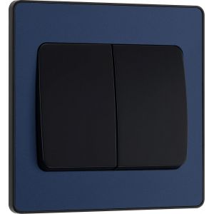 Bg Electrical Pcddb42Wb Double Interrupteur Mural Large À Bascule 2 Voies Plaque Avant Sans Vis Bords Arrondis Evolve Bleu Mat 20 A 16 Ax - Neuf
