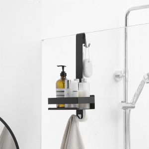 BHHBB-Étagère de douche à suspendre sur la porte de douche, noir mat, sans perçage, avec crochets - Neuf