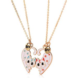 2 Pièces Collier Bff Pour 2 Filles,Collier Amitié Pour 2 Filles,Chat Mignon Collier Pour Soeur Friend Cadeau Jeune Fille Anniversaire - Neuf