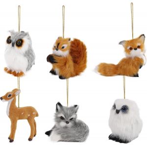 Lot de 6 décorations d'animaux en peluche Woodland - Décoration de Noël - Fausse fourrure - Porte-clés - Décoration pour sapin de Noël - Neuf