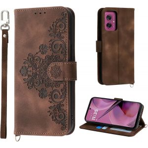 TLP-Coque pour Motorola Moto G55 5G 6.49, 5 Cartes Moto G55 5G &eacute;tui de Protection en Cuir PU de Fleur Style Vintage pour Housse, Brun - Neuf
