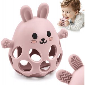 Anneau De Dentition En Lapin Pour Bébé En Silicone De Qualité Alimentaire,Facile À Saisir Et Doux,Jouet De Dentition Apaisant Sans Bpa Pour Bébés 3 6 9 12 18 Mois Garçon Fille,Rose - Neuf