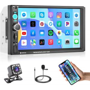 Autoradio 2 Din Avec &Eacute;cran Tactile De 7 Pouces, Autoradio Bluetooth 2 Din Avec Fonction De Sortie Vid&eacute;o Mirror Link Radio Usb/Aux Eq Sd Swc Cam&eacute;ra De Recul + Mic[Z340] - Neuf