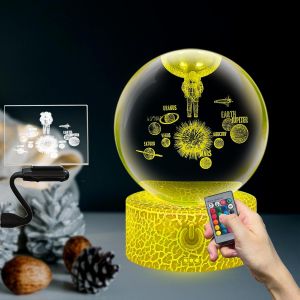 KALANKA-Lampe boule de cristal plan&egrave;tes terre saturne espace galaxie mod&egrave;le astronaute nuit pour enfants avec Base lumineuse color&eacute;e couleur 16 avec orbe de verre &agrave; distance pour chambre &agrave; coucher - Neuf