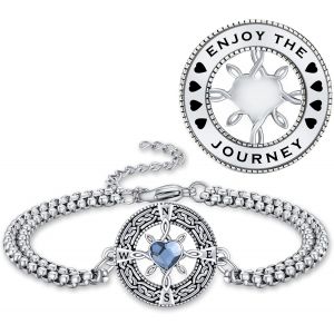Bracelet Boussole Pour Femme En Argent Sterling 925 - Pendentif Boussole Maritime - Cha&icirc;ne Inspirante Pour Hommes Et Femmes - Boussole - Cadeau De Bijoux - Neuf